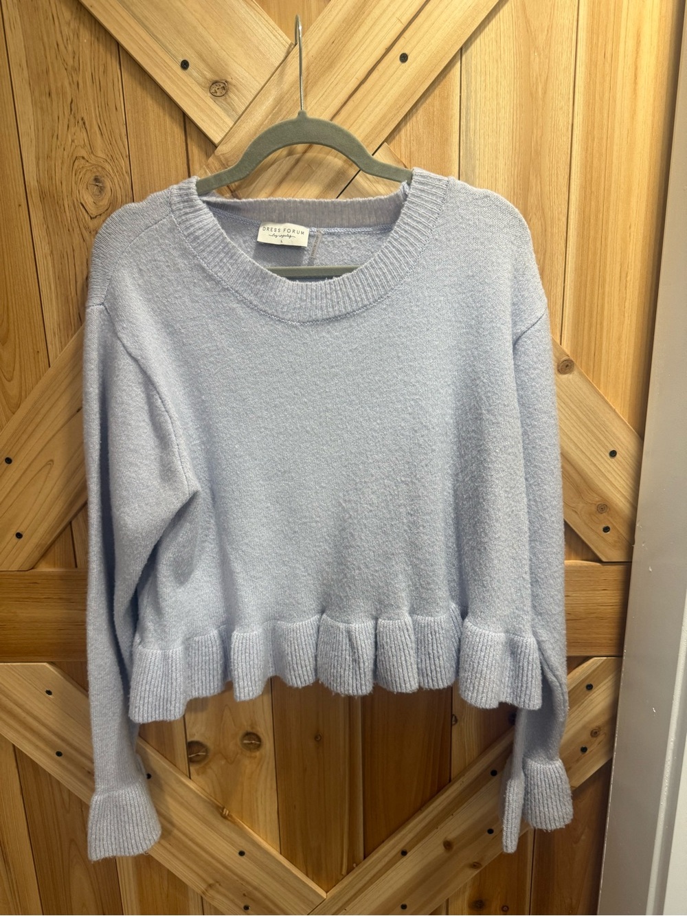 Dress Forum Light Blue Ruffle Hem Crewneck Sweater